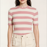 Striped knit t-shirt in pink