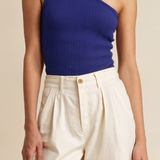 Knit asymmetrical top in navy