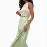 Silk bias skirt in lime