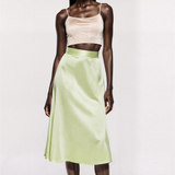 Silk bias skirt in lime