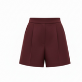 Front pleat shorts in maroon