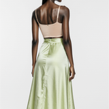 Silk bias skirt in lime