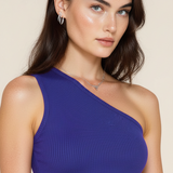 Knit asymmetrical top in navy