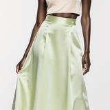 Silk bias skirt in lime