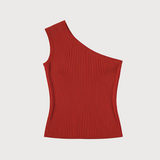 Knit asymmetrical top in maroon