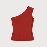 Knit asymmetrical top in maroon