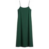 Classic silk slip dress in emerald