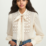 Front-tie blouse in ivory