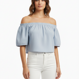 Off-shoulder top in light blue