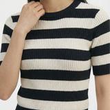 Striped knit t-shirt in black