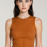 Knit sleeveless top in burnt orange