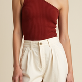 Knit asymmetrical top in maroon
