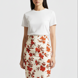 Floral pencil skirt in red