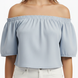Off-shoulder top in light blue