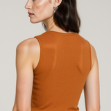 Knit sleeveless top in burnt orange
