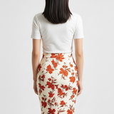 Floral pencil skirt in red