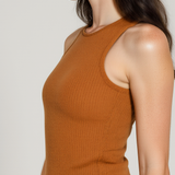 Knit sleeveless top in burnt orange