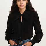 Front-tie blouse in black