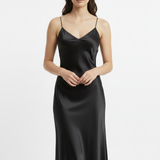 V-neck slip dress in black