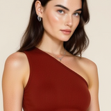 Knit asymmetrical top in maroon