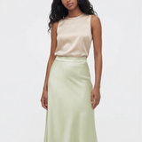 Silk bias skirt in lime